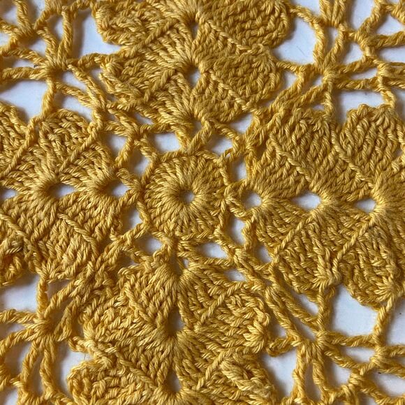 Hand Stitched Crochet Doily Gold Colored Centerpiece Squared Scalloped 7.5 in - Picture 4 of 7